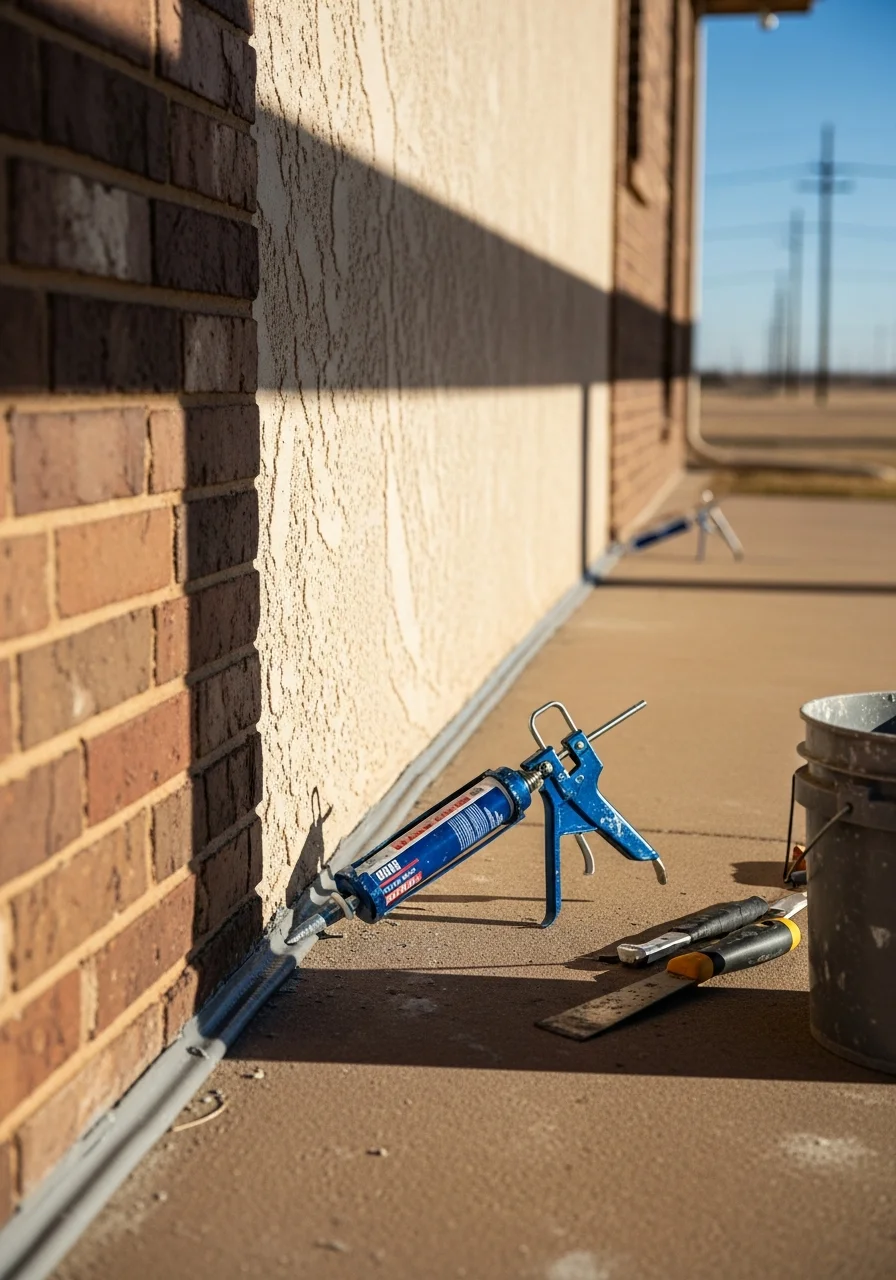 Close-up of professional technician working on a Lubbock home exterior.